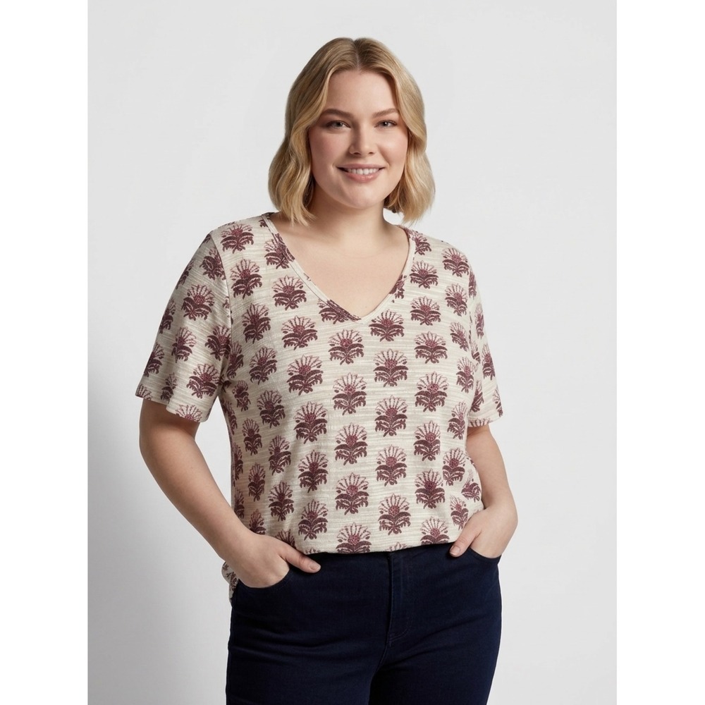 Wonderly Plus Size Floral Print V-Neck Top – Size 2X